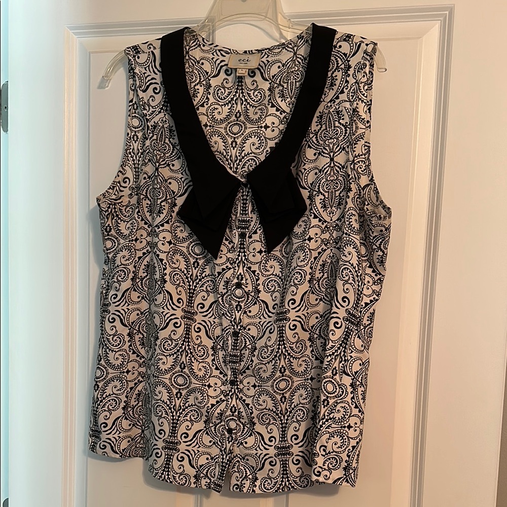 ECI Black and White Blouse with contrast collar